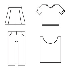 Set with clothing icons. Summer style. Vector illustration. stock image. 