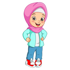 Cartoon muslim girl in hijab posing