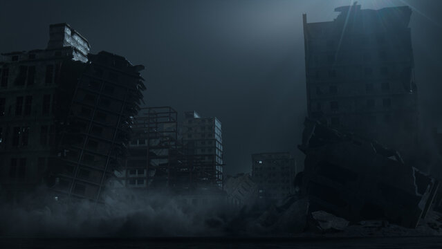 Atmospheric Disaster concept with Ruins and Damaged Buildings.
