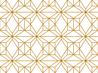 Geometric cross with a circular dot a the center in a 3d effect repeating grid pattern in gold color on a white background, vector illustration