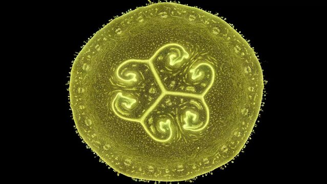 zoom in cross section cut slice of plant stem under the microscope &ndash; microscopic view of plant cells for botanic education &ndash; high quality animation