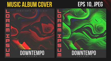 Music Album Cover Art. Abstract Vector Design of CD Cover and Vinyl Record. Electronic Music Album Presentation. Futuristic Color Visual Elements. Geometric Motion Background and Texture.