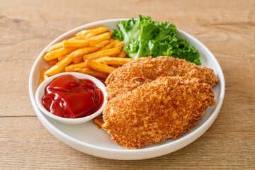 fried chicken breast fillet steak with french fries