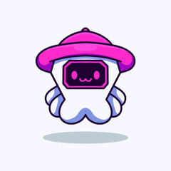 Cute robot octopus With hat Illustration Icon Vector Cartoon. Premium Isolated Vector Animal Icon Concept. Flat Cartoon Style