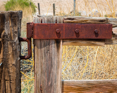Weathered farm gate near Rio Grande River in El Paso TX