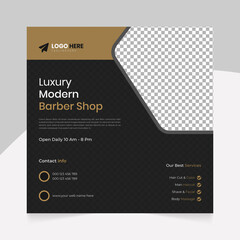 Modern Barber shop and men grooming content ideas hair cut square social media post banner template.