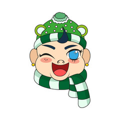 Isolated green scarf baby christmas borderline cute face vector illustration