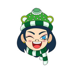 Isolated green scarf woman christmas borderline cute face vector illustration