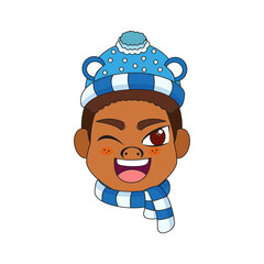 Isolated blue scarf man christmas borderline cute face vector illustration