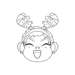 Isolated baby reindeer christmas draw borderline cute face vector illustration