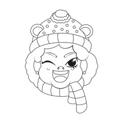 Isolated woman scarf christmas draw borderline cute face vector illustration