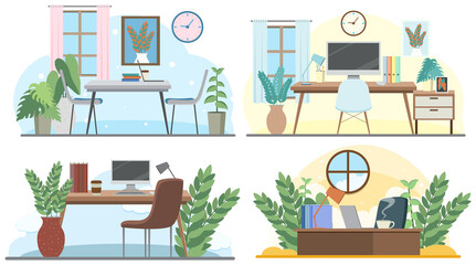 Set of different workplace in flat style