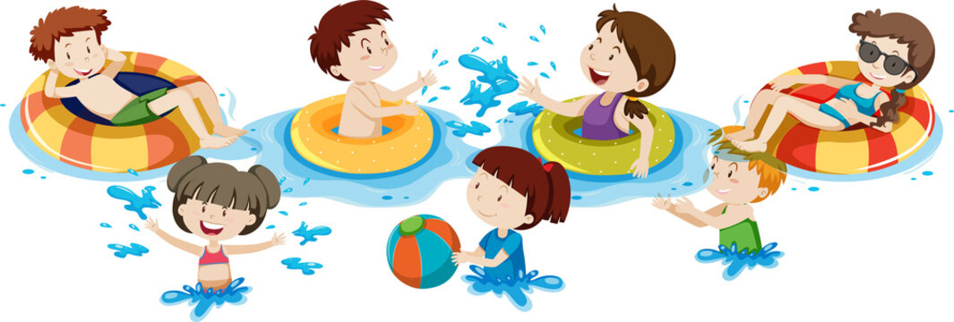 A set of children and beach activities