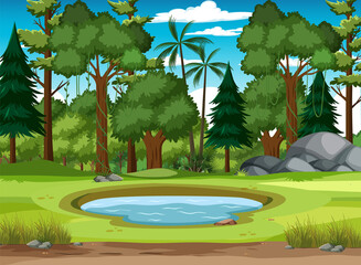 Scene with little pond in the forest