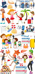 Set of cartoon character and object for travel