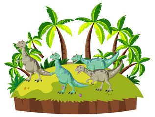 Scene with dinosaurs carnotaurus on island