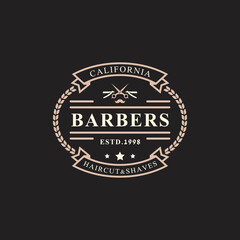 Fototapeta premium Vintage Retro Badge for Barber Shop Flourish and Calligraphic Typographic Logo Design Inspiration