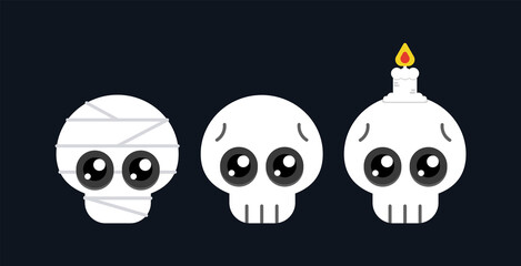Cute skull cartoon flat design elements, Vector and Illustration.