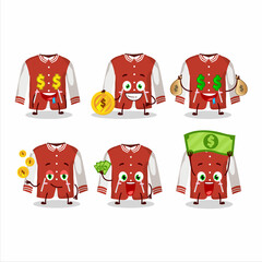 Red baseball jacket cartoon character with cute emoticon bring money