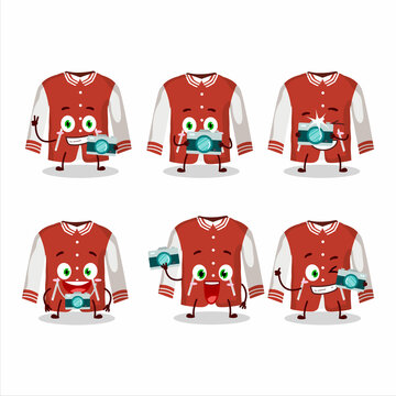 Photographer profession emoticon with red baseball jacket cartoon character