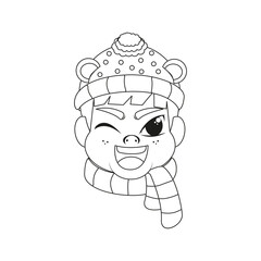 Isolated man scarf christmas draw borderline cute face vector illustration