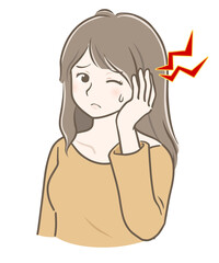 軽い頭痛がするロングヘアの若い女性