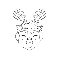 Isolated man reindeer christmas draw borderline cute face vector illustration