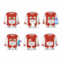 A picture of red baseball jacket cartoon design style keep staying healthy during a pandemic