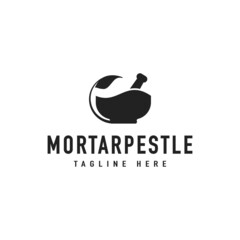 Vintage Mortar Pestle Leaf Bowl Hipster Logo Vector Design Inspiration