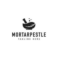 Vintage Mortar Pestle Leaf Bowl Hipster Logo Vector Design Inspiration