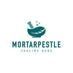 Vintage Mortar Pestle Leaf Bowl Hipster Logo Vector Design Inspiration