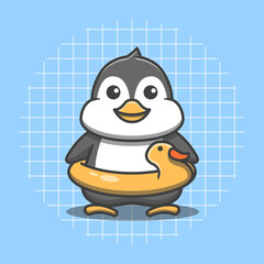 Cute penguin character wearing a duck float vector illustration