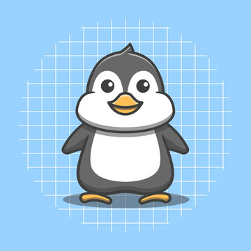 Cute penguin character standing vector illustration