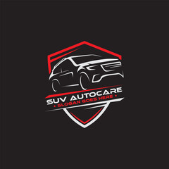 SUV car Auto care logo shield designs, vintage retro logo for automotive or car modification