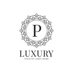 letter P luxury circle minimalist lace decoration vector logo design