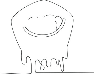Single continuous line drawing of Yummy tooth emoji. Smiling emoticon licking lips. Yum Expression Emoji Smiley Face Vector Illustration.
