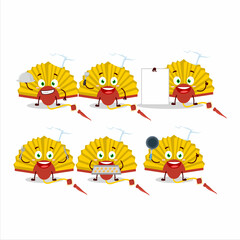 Cartoon character of yellow chinese fan with various chef emoticons