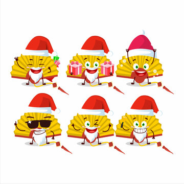 Santa Claus emoticons with yellow chinese fan cartoon character