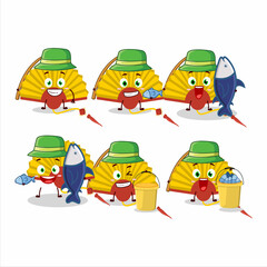 A fisherman yellow chinese fan cartoon picture catch a big fish
