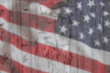 USA flag on a textured background. USA flag on old grunge background wall, demolition concept