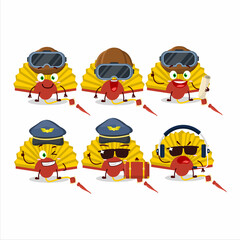 Pilot cartoon mascot yellow chinese fan with glasses