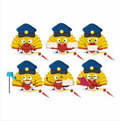 A picture of cheerful yellow chinese fan postman cartoon design concept