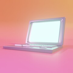 laptop with a burning screen on a pink background - 3d render - silver notebook