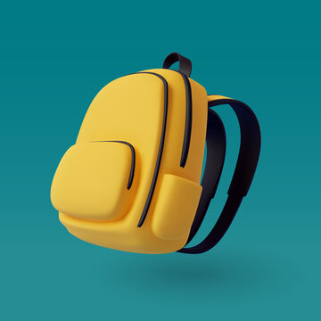 3d Vector of Yellow Backpack, Back to school and education concept