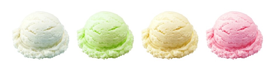 set of ice cream scoops on white background