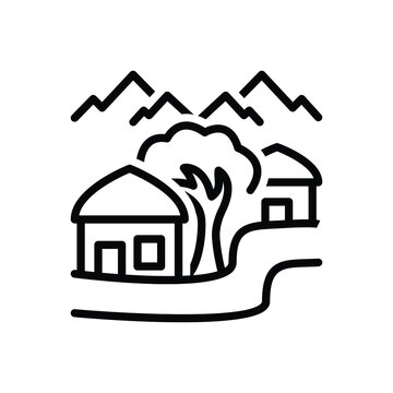 Black Line Icon For Village