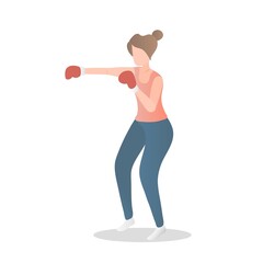 Female boxing training,Full body Weight Loss and Fat Burn Calories workout program,Cardio exercises routine,build muscle,female in sportswear, Punch by boxing glove at fitness gym,Vector illustration.