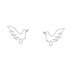 Dove birds line drawing vector illustration