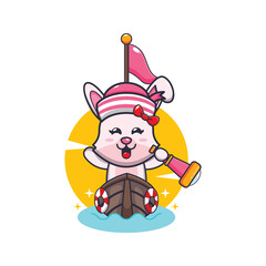 cute bunny mascot cartoon character on the boat