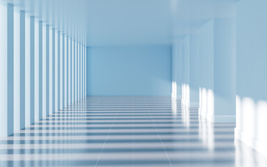 Blue empty room, 3d rendering.